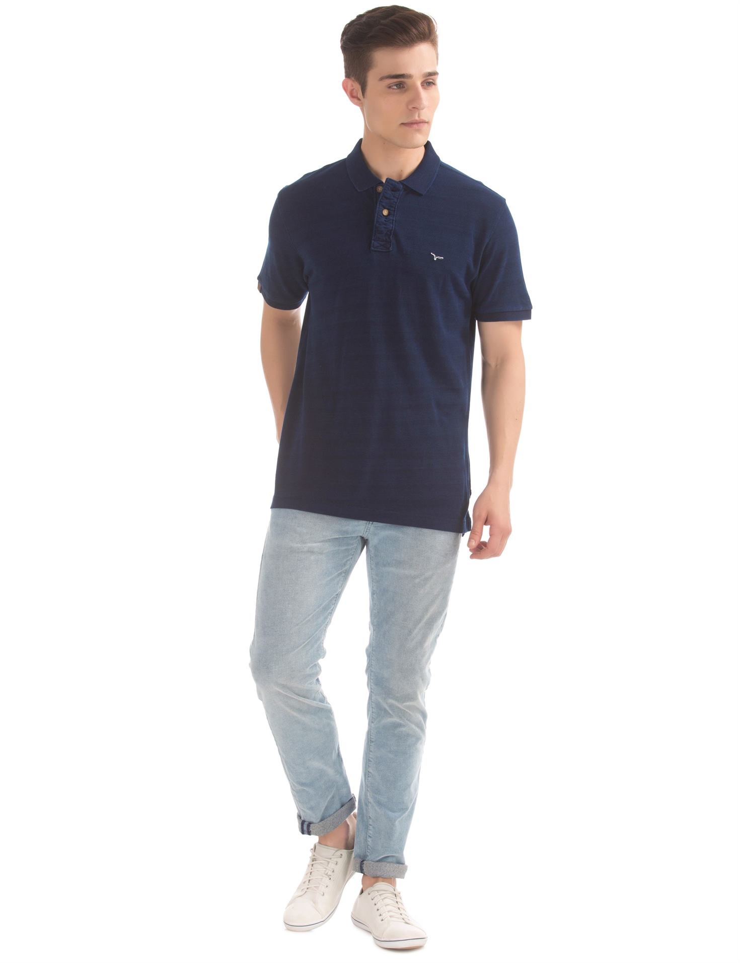 Flying Machine Men Casual Wear Solid Navy T-Shirt